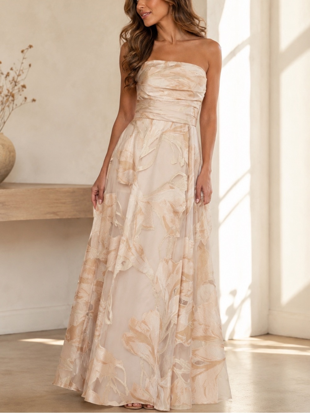 Xscape Evenings Shania Floral Jacquard Strapless Gown - Picture 1 of 9